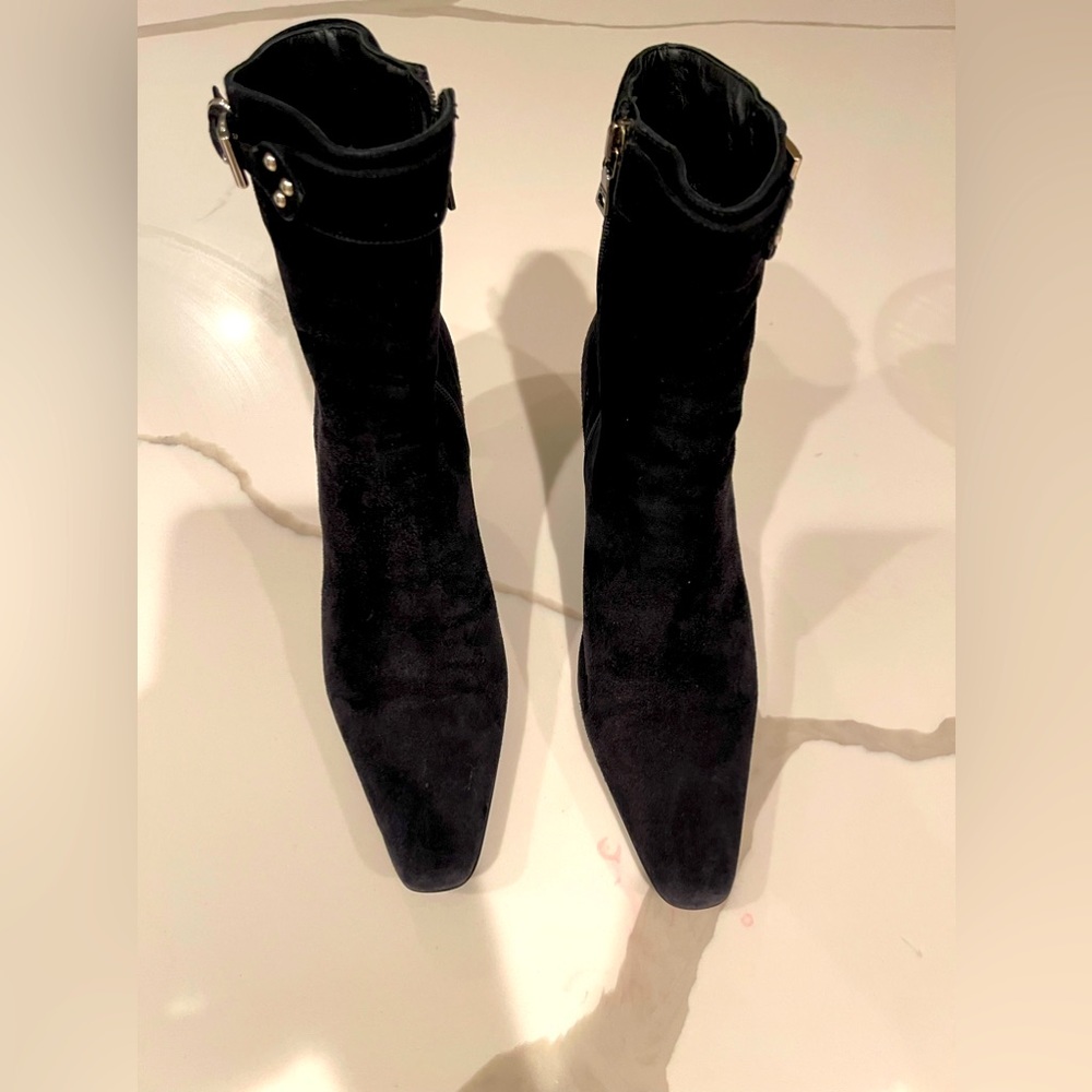 Prada Black Suede Ankle Boots with Kitten Heel Size 37